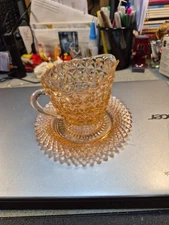 Set Pink Depression Glass Saucer And Creamer in Floral Pattern Jeanette