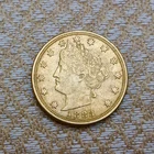 1883 NO CENTS RACKETEER LIBERTY V NICKEL U.S FIVE CENT COIN (GOLD PLATED)