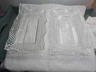 Pair Vintage Crystal Ruffled Valet Bowl Diamond Cut Federal Dish Saw-Toothed Rim