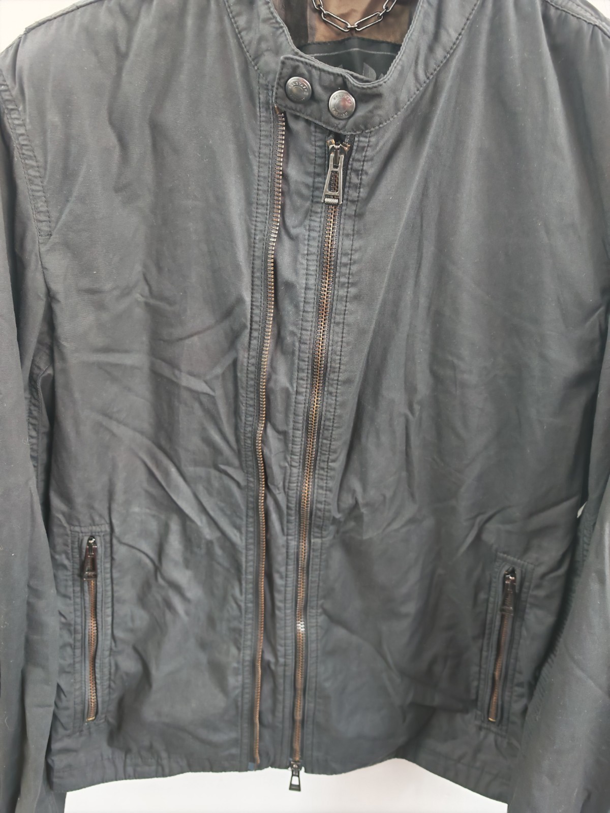 Belstaff Black Coated Cotton Biker Jacket Mens Size IT 48 Double Zip Motorcycle image 8