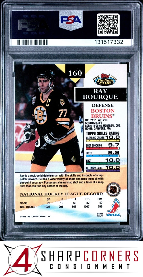 1993 STADIUM CLUB #160 RAY BOURQUE BRUINS HOF POP 6 PSA 10 - Image 2 of 2