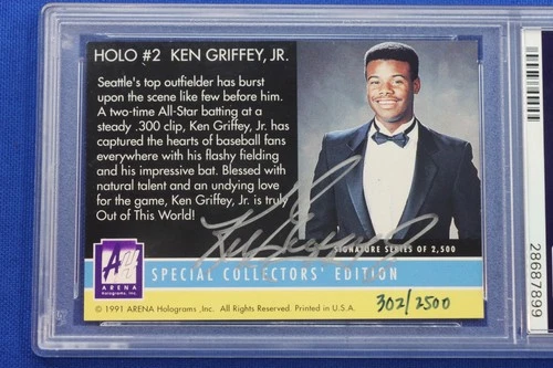 1991 Arena Holograms #2 KEN GRIFFEY JR Signature Series Autograph Card /2500 PSA