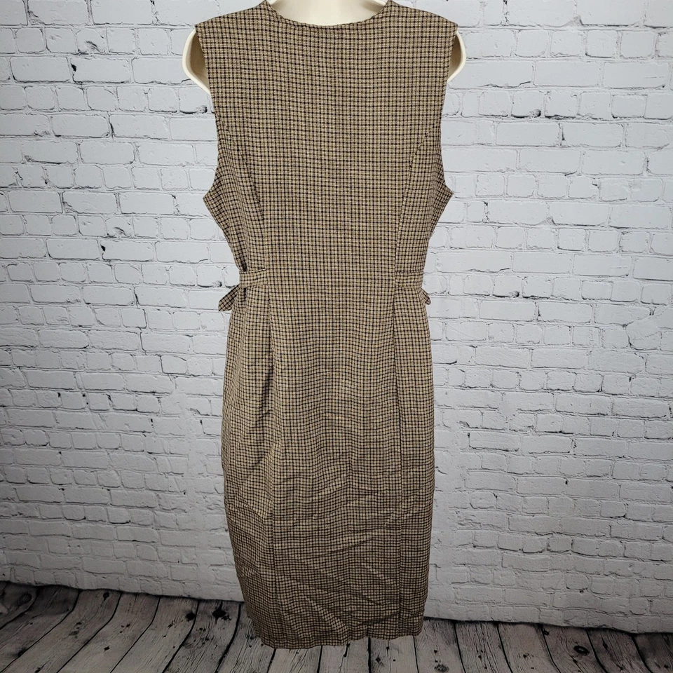 VTG Avenue K Brown Houndstooth Sleeveless Buttoned Unlined Sheath Dress USA 12 - Image 2 of 4