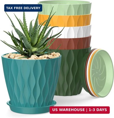 4 Inch Plant Pots, 6 Pack Indoor Flower Pots, Planters with Drainage Holes and T