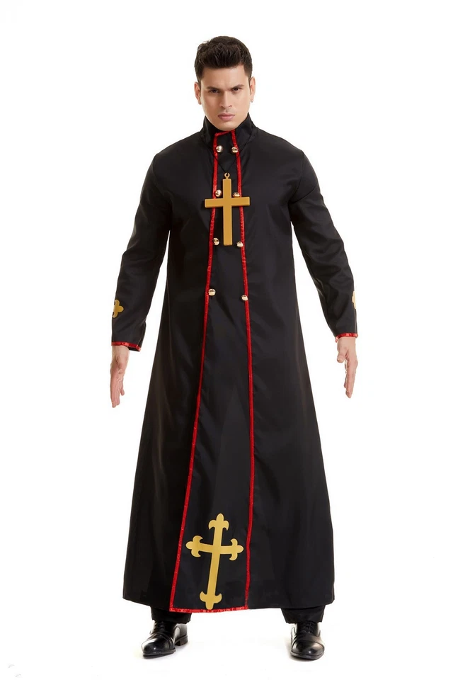 Disfraz de sacerdote aterrador disfraz pastor padre predicador túnica religiosa Halloween AU Foto 4 de 4