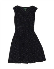 RALPH LAUREN Womens A-Line Dress US 10 Large Black Polka Dot Polyester ZP03