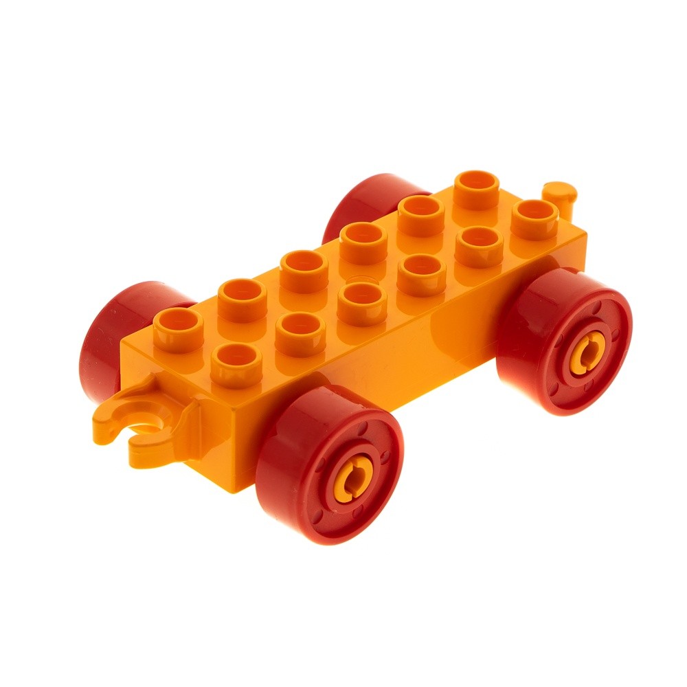 1X Lego Duplo Trailer 2X6 Orange Wheels Red With Nuts 6172440 11248C02