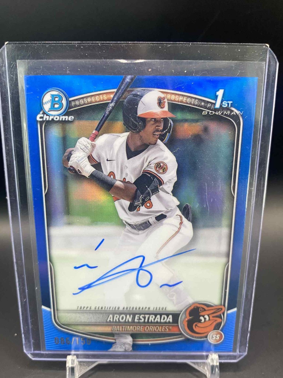 2025 Bowman Chrome Aron Estrada True Blue Refractor Auto /150 1st Bowman Orioles