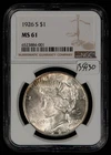 1926-S $1 Silver Peace Dollar - NGC MS 61 - SKU-B5930