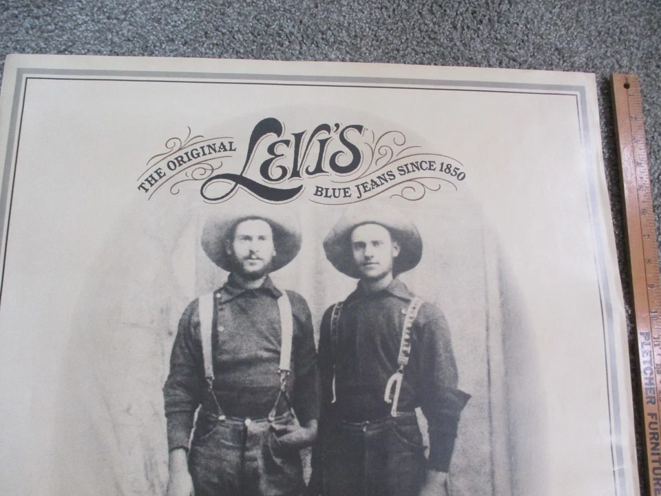 Vintage Original 1983 LEVIs Blue Jeans Cowboy Miners Western Poster 24" x 30" - Image 3 of 4