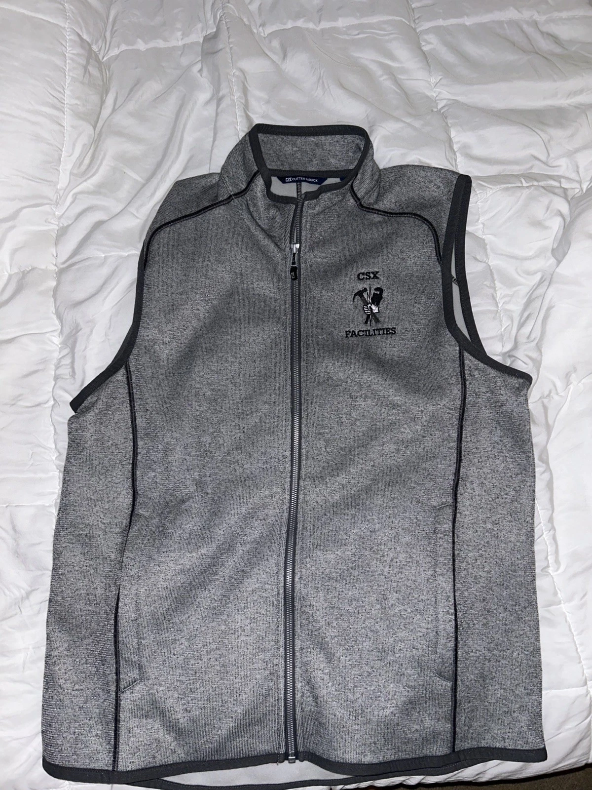Cutter & Buck Men's Vest Grey Full Zip Stand-Up Collar L - CSX Facilities