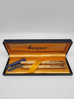 Waterman Ideal Slim Gold Schreibset Gold geriffelt Streifenmuster SELTENES MUSTER