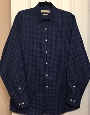 Michael Kors Mens Blue Cotton Check Dress Shirt Size 16 34/35