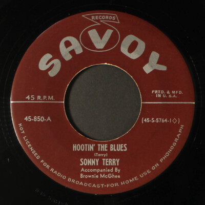 SONNY TERRY: hootin' the blues / shake down blues SAVOY 7'' Single 45 RPM