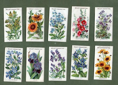 Tobacco cigarette cards Old English Garden Flowers,Lavenderl,Forget-me-not,Iris 