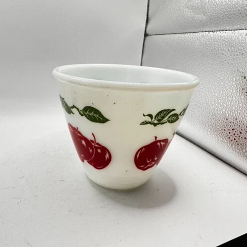 MCM Hazel Atlas Splash Proof Double Apple Milk Glass Bowl Vintage 1950's