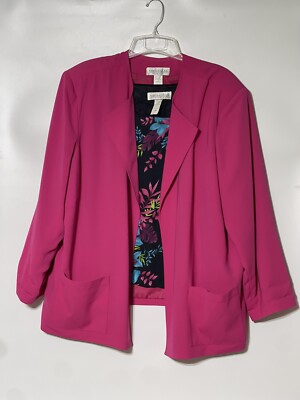 Vintage 80s Womens Plus 30W Top Blazer Shoulder Pads Hot Pink