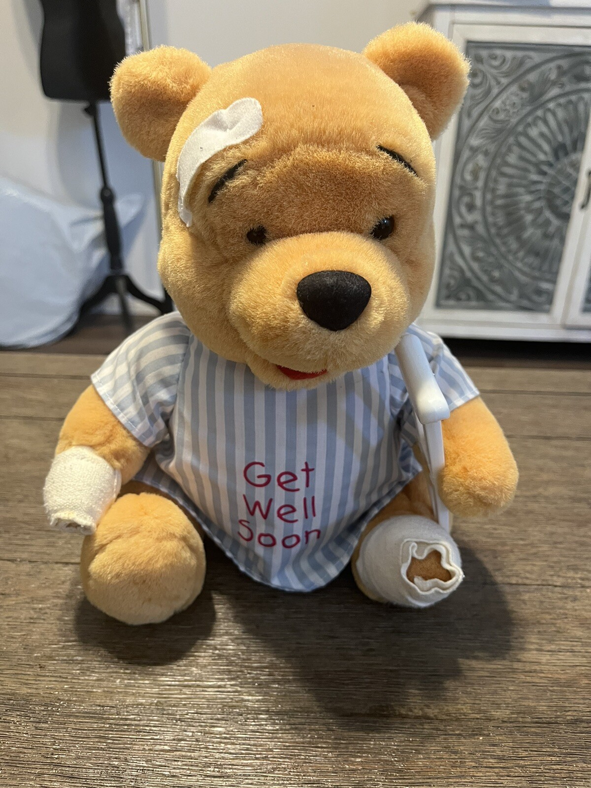 Vintage Winnie the Pooh Get Well Soon Plush Stuffed Animal Crutches