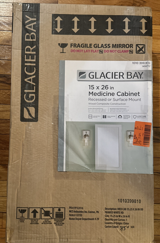 Glacier Bay 15 in. x 26 in. Medicine Cabinet Recessed or Surface Mount, White - Picture 5 of 5