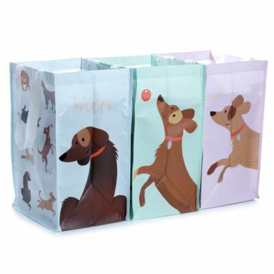 FANG AUFNÄHER HUND 3ER SET UMWELTFREUNDLICH RECYCEL WÄSCHENTÜTEN BEHÄLTER NEU MIT ETIKETT