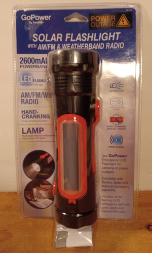 GoPower Emergency Solar Crank Flashlight & 2600mAh Powerbank & Weatherband Radio - Afbeelding 1 van 4