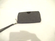 Travelon gray wallet, blue interior, wristlet