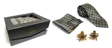 Freemasons Masonic Square Neck Tie Cuff links Handkerchief Gift Set Elegant NEW