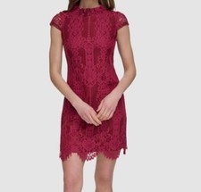 Vince Camuto Women's Red Lace Mock-Neck Shift Dress Size 2