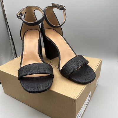 J Crew Raffia Block Heel Sandals Black NEW IN BOX Size