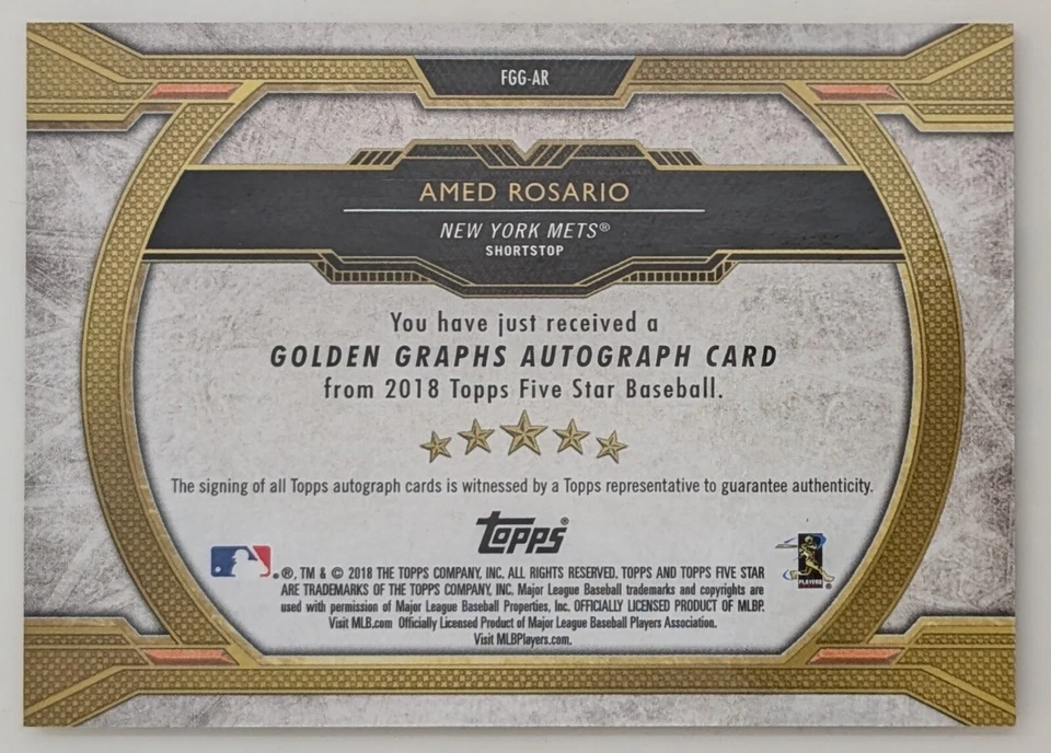 2018 Topps Five Star .. AMED ROSARIO .. Golden Graphs Orange AUTO Rookie RC #1/5 - Image 2 of 2