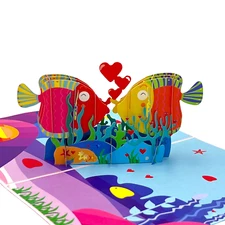 Pop Up Greeting Card Smiling Angelfish Sweetheart, Family Gift, Love Card, Coupl