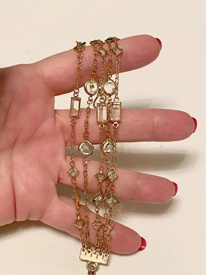 MODA ITALIANA ~5 FIOS PERIDOTO FALSO ~ PULSEIRA ESTAÇÃO TOM DOURADO COM ALTERNÂNCIA 8” - Imagem 4 de 4