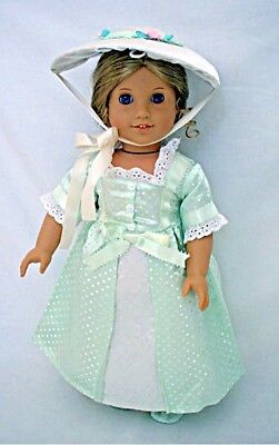 Historical Straw Bonnet & Embroider Purse 18 in  Doll Clothes Fit American Girl 