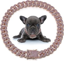 Pet Dog Cat Rose Metal Chain Diamond Cuban Collar Link Luxury Necklace Bling