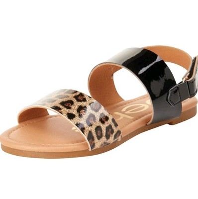 Girls Sandals - Open Toe Flats with Soft Cushion & Glitter Straps Sz 3