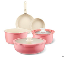 Ceramic Cookware Set, 8-Piece Detachable Handle Nonstick Cookware Set,Pink