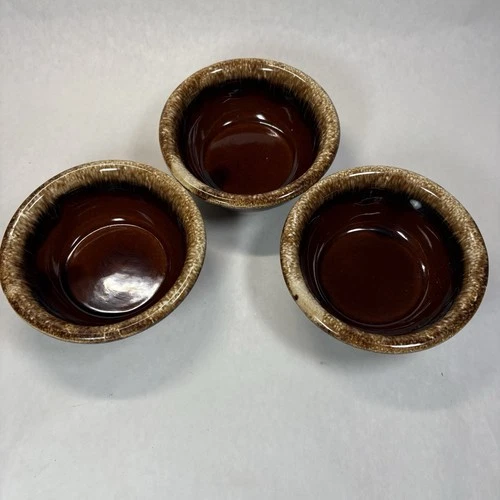 Vintage Hull Pottery Brown Drip Glaze USA 5” Cereal Salad Soup Bowls Set Of 3