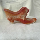 Vintage FENTON Glass Orange Swirl Slag DAISY & BUTTONS Cat Head SHOE Slipper