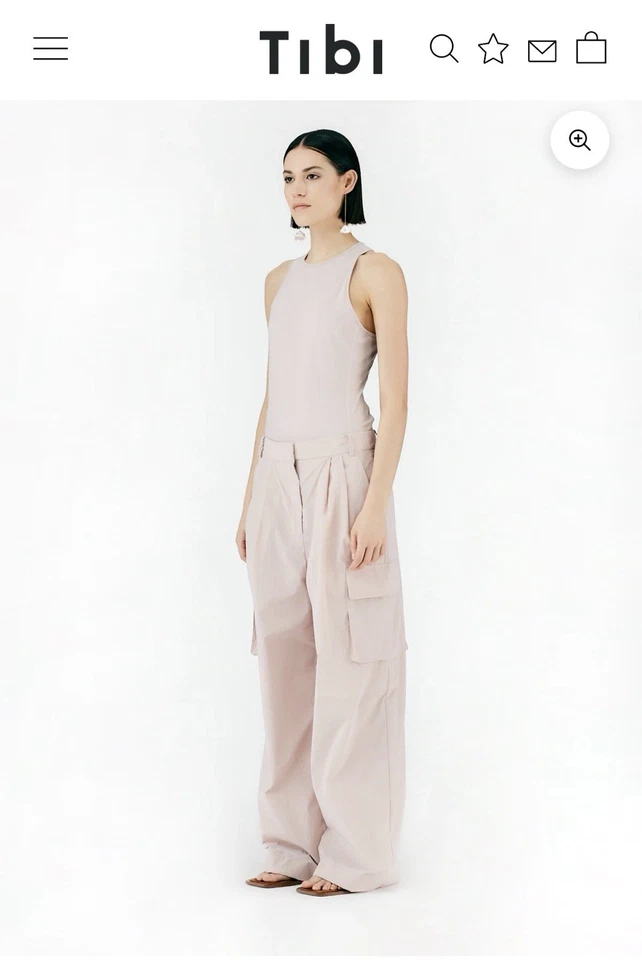 Nuevo- Pantalones cargo plisados de nailon Tibi Stella en polvo Foto 2 de 4