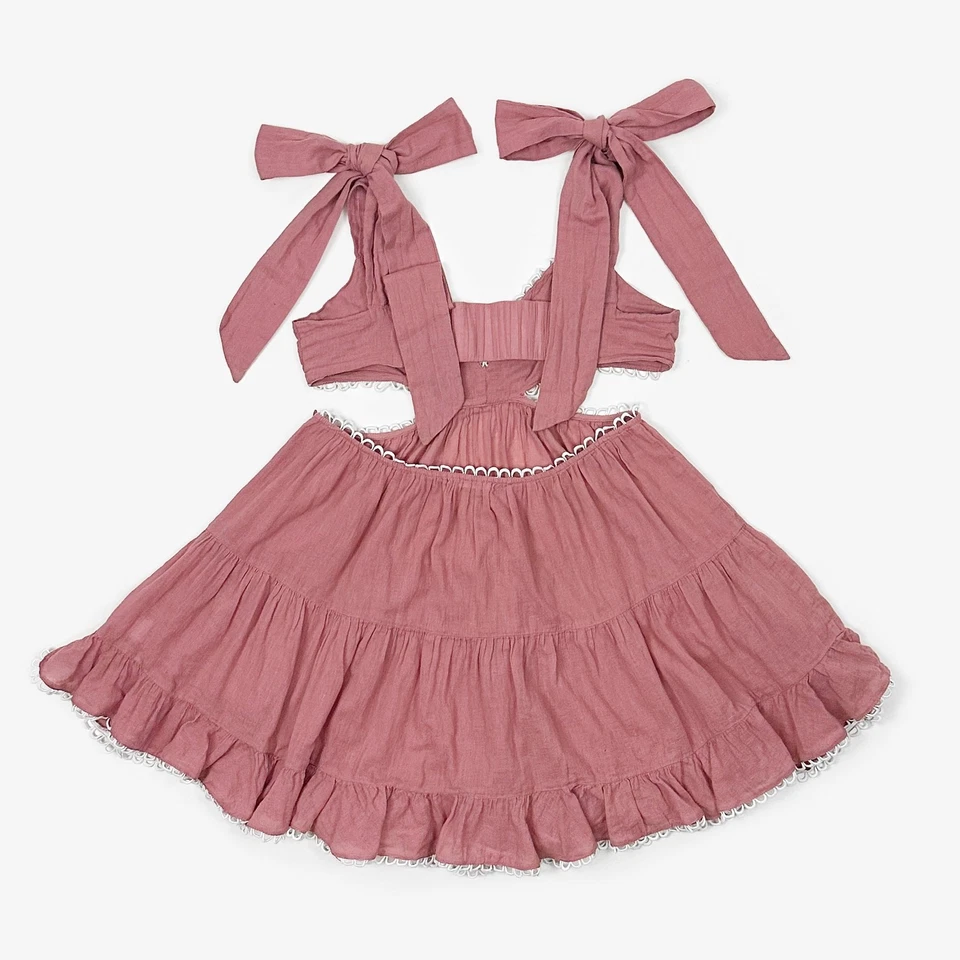 Tularosa Olynne мини-платье размер M розовый вырез хлопок ярусный Girlcore кокетка - Изображение 2 из 4