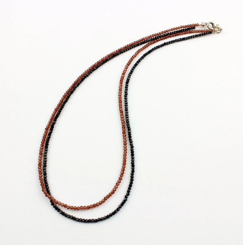 Collares en capas de granate y espinela facetados redondos 2 piedras preciosas con cuentas 2 hilos 18" Foto 3 de 4