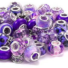 80 Pcs Assorted European Large Hole Beads, Spacer Glass Beads Rhinesto