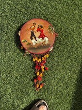 Spanish Tambourine Hand Painted Flamenco Dancers Wall Hanger 17" Decor 1980s