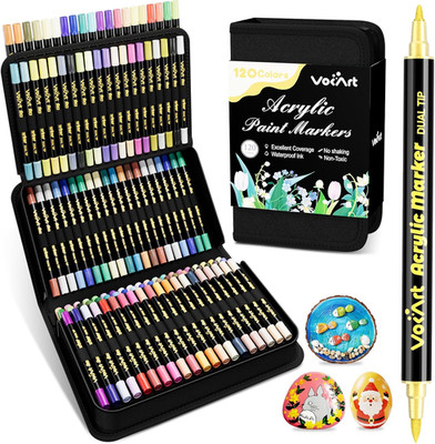 120 Colors Acrylic Paint Markers - Dual Tip Brush & Fine Fabric Paint Pens for R