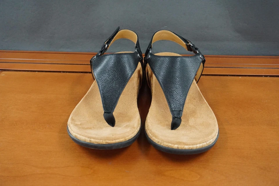 Vionic Kirra II Sandals Shoe Womens Size 8 Black Leather Thong Cork Wide Comfort - Image 2 of 4