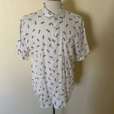 Saks Fifth Avenue Men’s White Short Sleeves Linen Button Front Shirt Size XL