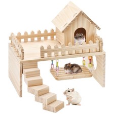 Wooden Hamster Hiding Place Cabin Ladder Swing Platform Decoration Detach