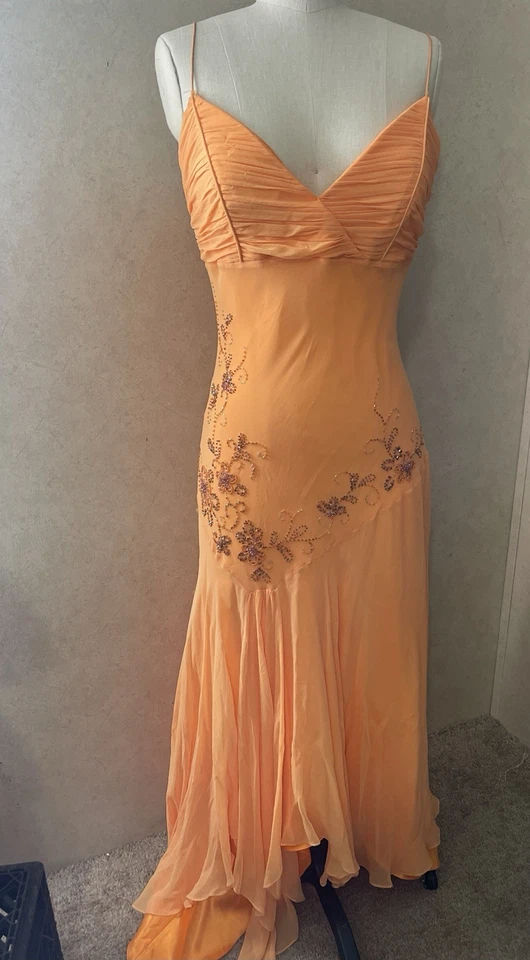 Vintage 90s y2k extreme beaded silk fairy dress prom wedding glamorous 10 orange - image 2 of 4