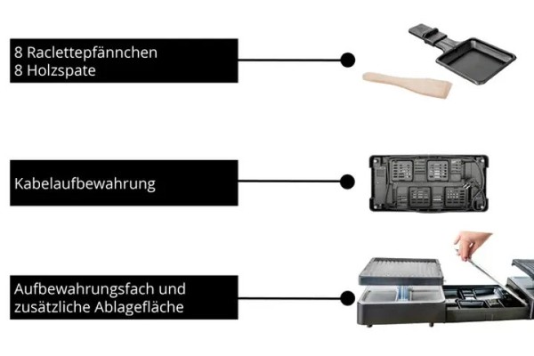 Unold Raclette Grill 48755, 8 PfäNnchen, 1300W, Antihaft, Schwarz-image