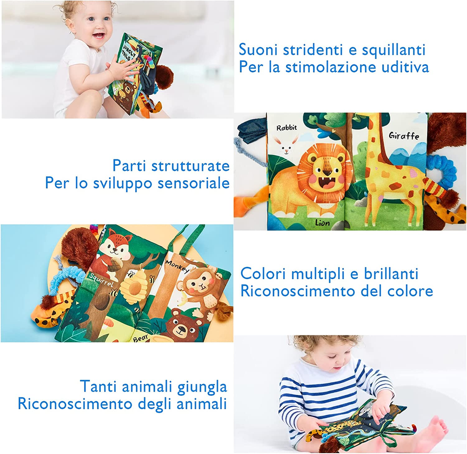 Libri Di Stoffa Neonati 0-6 Mesi, Libretto Morbido Con 12 Animali Della Fattoria